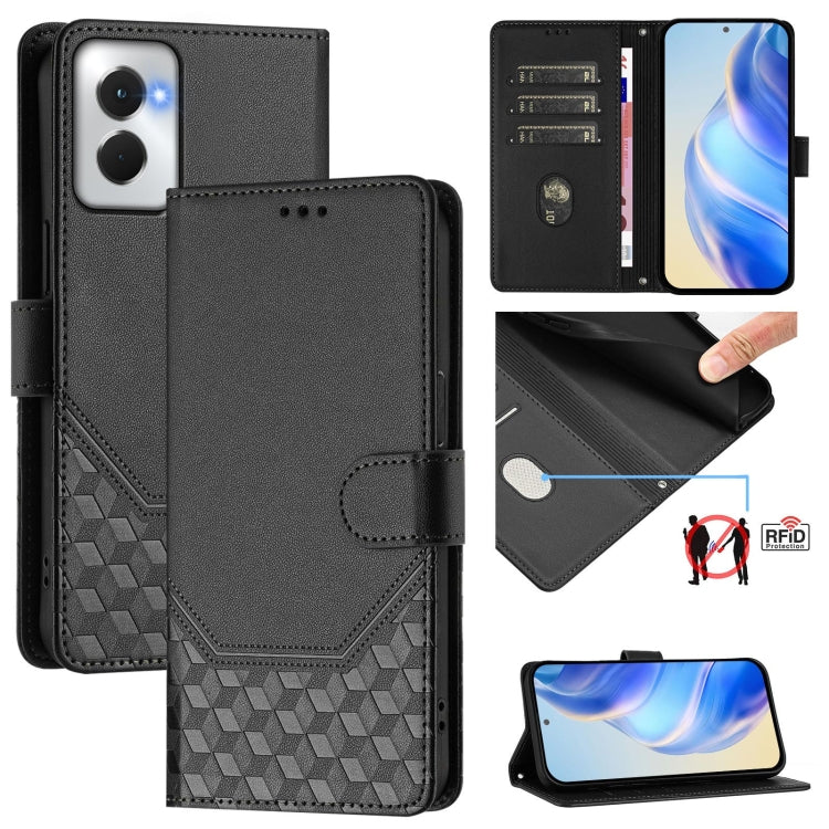 For Motorola Moto G Power 5G 2024 Honeycomb Embossing RFID Leather Phone Case(Black)