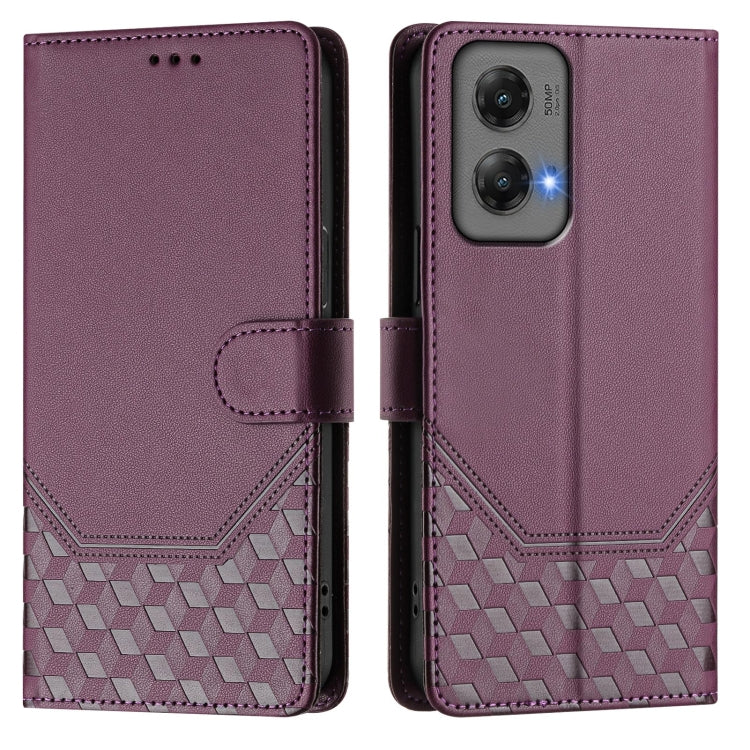 For Motorola Moto G Stylus 5G 2024 Honeycomb Embossing RFID Leather Phone Case(Violet)