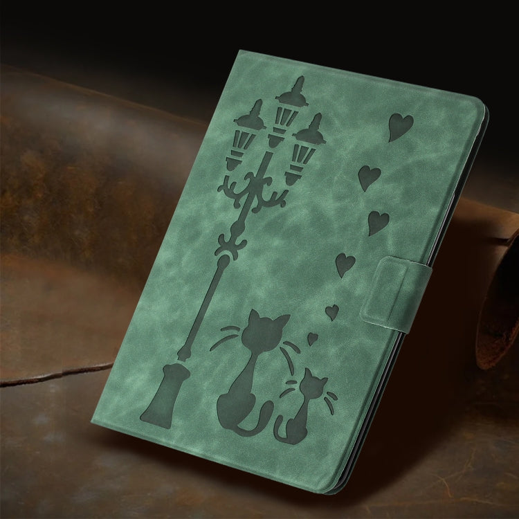 For Lenovo Tab M11 / Xiaoxin Pad 2024 Embossed Couple Cat Smart Tablet Leather Case(Green)