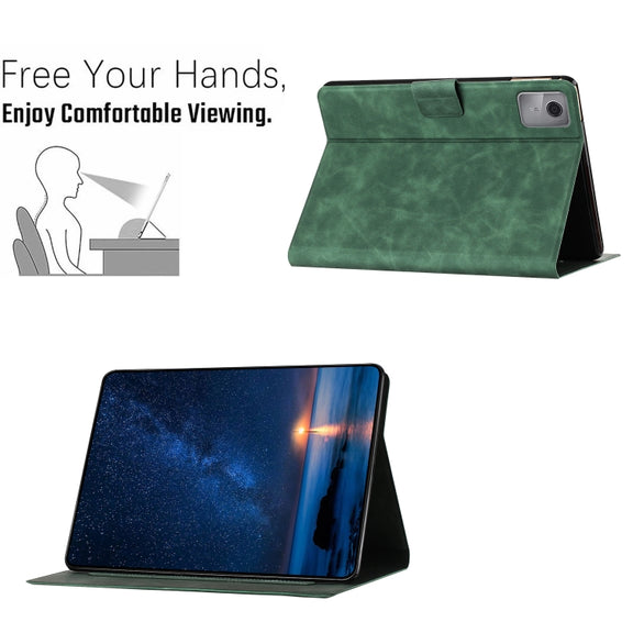 For Lenovo Tab M11 / Xiaoxin Pad 2024 Embossed Couple Cat Smart Tablet Leather Case(Green)