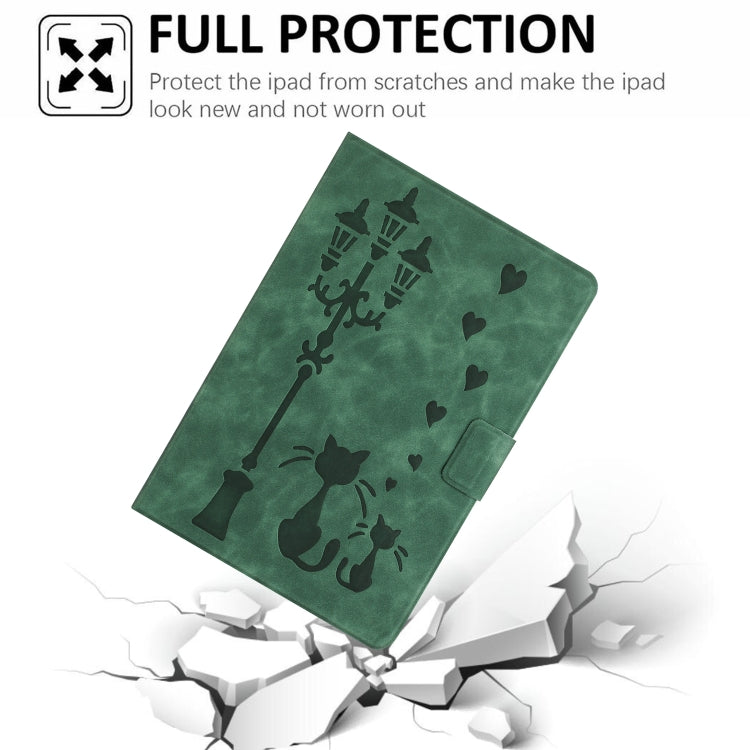 For Lenovo Tab M11 / Xiaoxin Pad 2024 Embossed Couple Cat Smart Tablet Leather Case(Green)