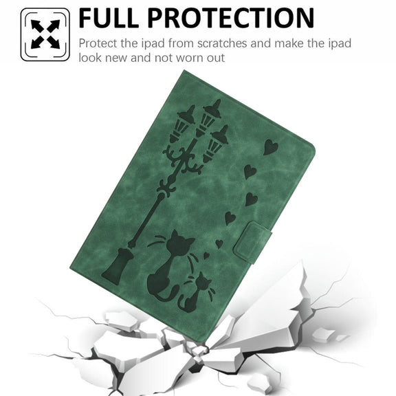 For Lenovo Tab M11 / Xiaoxin Pad 2024 Embossed Couple Cat Smart Tablet Leather Case(Green)