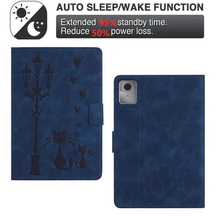 For Lenovo Tab M11 / Xiaoxin Pad 2024 Embossed Couple Cat Smart Tablet Leather Case(Blue)