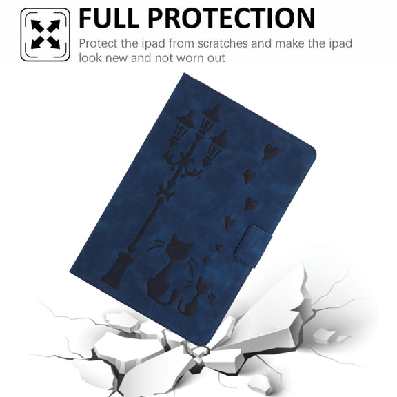 For Lenovo Tab M11 / Xiaoxin Pad 2024 Embossed Couple Cat Smart Tablet Leather Case(Blue)