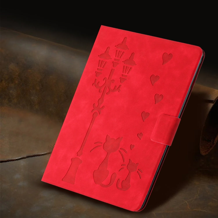 For Lenovo Tab M11 / Xiaoxin Pad 2024 Embossed Couple Cat Smart Tablet Leather Case(Red)