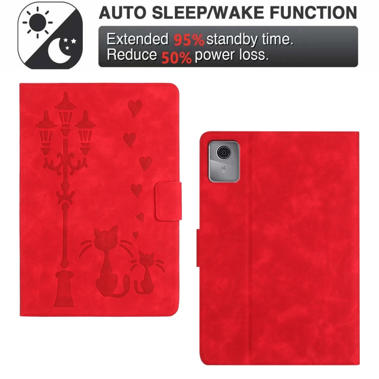 For Lenovo Tab M11 / Xiaoxin Pad 2024 Embossed Couple Cat Smart Tablet Leather Case(Red)