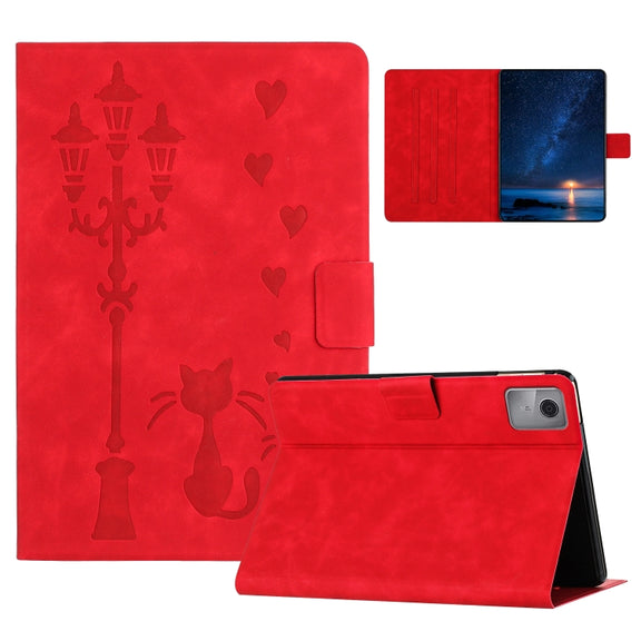 For Lenovo Tab M11 / Xiaoxin Pad 2024 Embossed Couple Cat Smart Tablet Leather Case(Red)