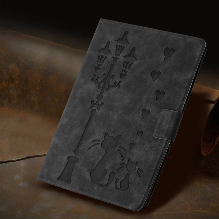 For Lenovo Tab M11 / Xiaoxin Pad 2024 Embossed Couple Cat Smart Tablet Leather Case(Black)