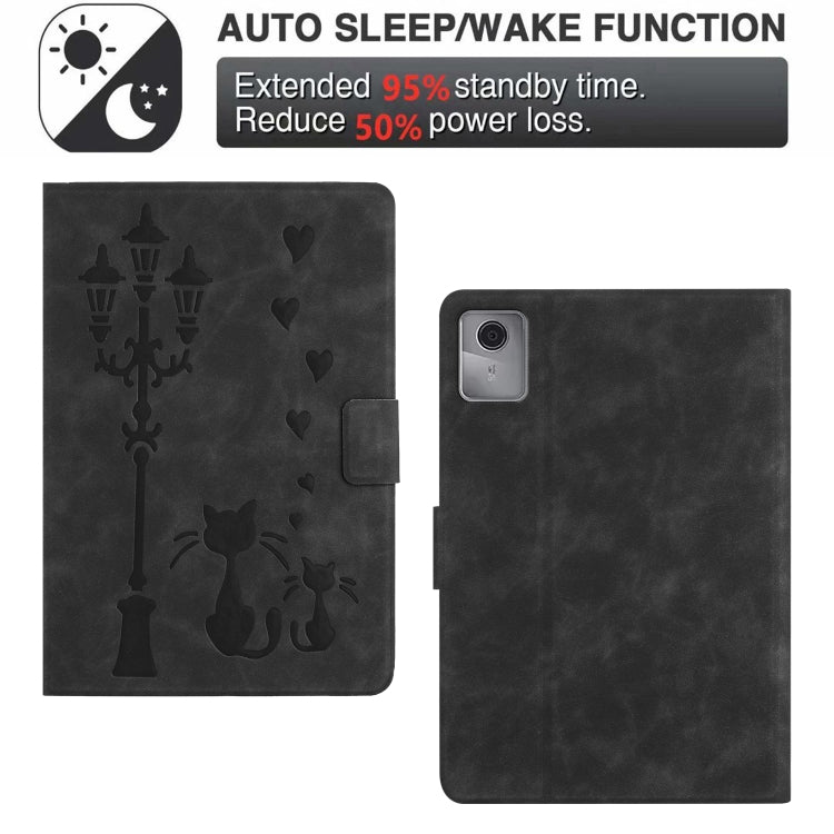 For Lenovo Tab M11 / Xiaoxin Pad 2024 Embossed Couple Cat Smart Tablet Leather Case(Black)