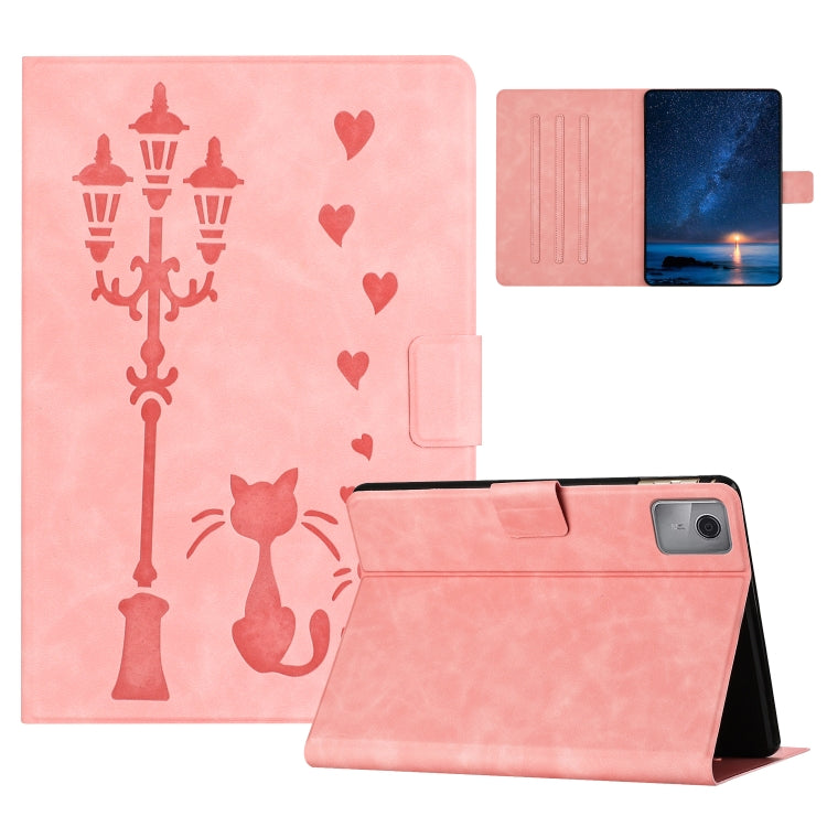 For Lenovo Tab M11 / Xiaoxin Pad 2024 Embossed Couple Cat Smart Tablet Leather Case(Pink)