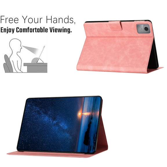 For Lenovo Tab M11 / Xiaoxin Pad 2024 Embossed Couple Cat Smart Tablet Leather Case(Pink)