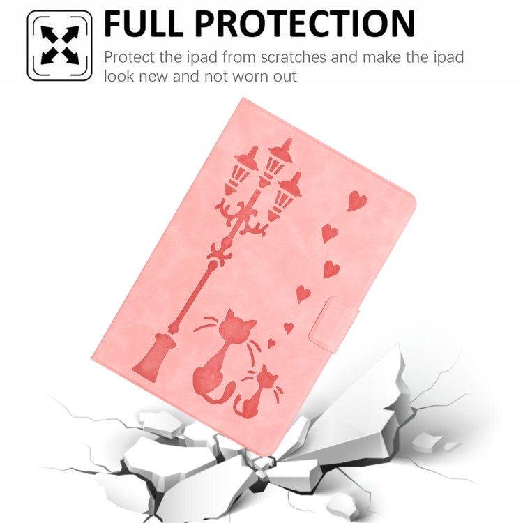 For Lenovo Tab M11 / Xiaoxin Pad 2024 Embossed Couple Cat Smart Tablet Leather Case(Pink)