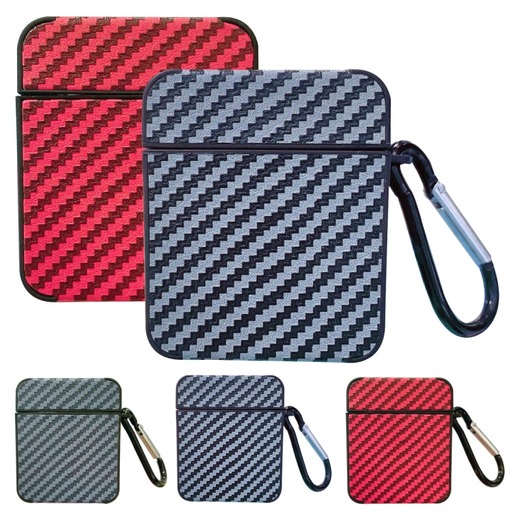 For AirPods Pro 2 Carbon Fiber Square Leather Earphone Case with Hook(Blue)