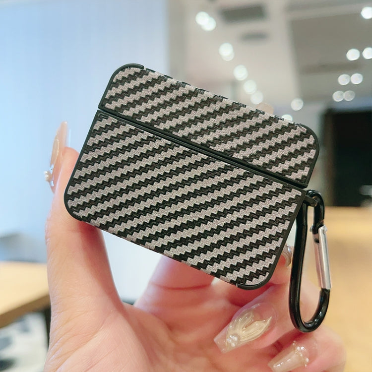 For AirPods Pro 2 Carbon Fiber Square Leather Earphone Case with Hook(Red)