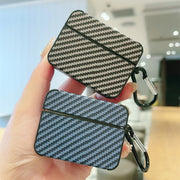 For AirPods Pro 2 Carbon Fiber Square Leather Earphone Case with Hook(Red)