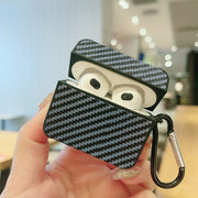For AirPods Pro 2 Carbon Fiber Square Leather Earphone Case with Hook(Blue)