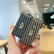 For AirPods Pro 2 Carbon Fiber Square Leather Earphone Case with Hook(Red)