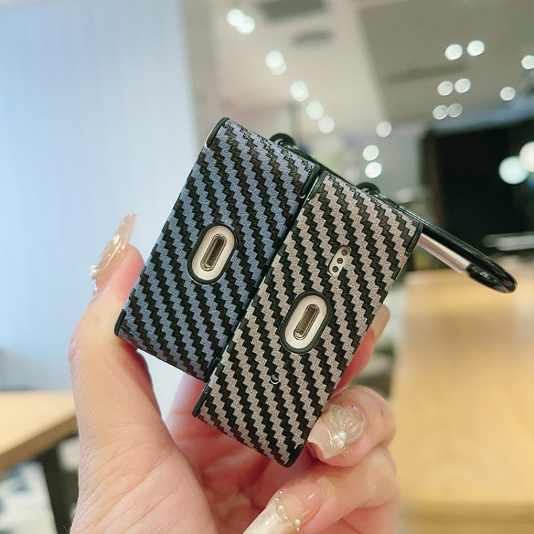 For AirPods Pro 2 Carbon Fiber Square Leather Earphone Case with Hook(Blue)