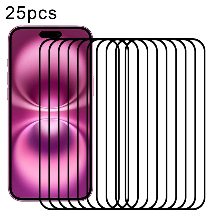 For iPhone 16 Plus 25pcs Full Glue Screen Tempered Glass Film