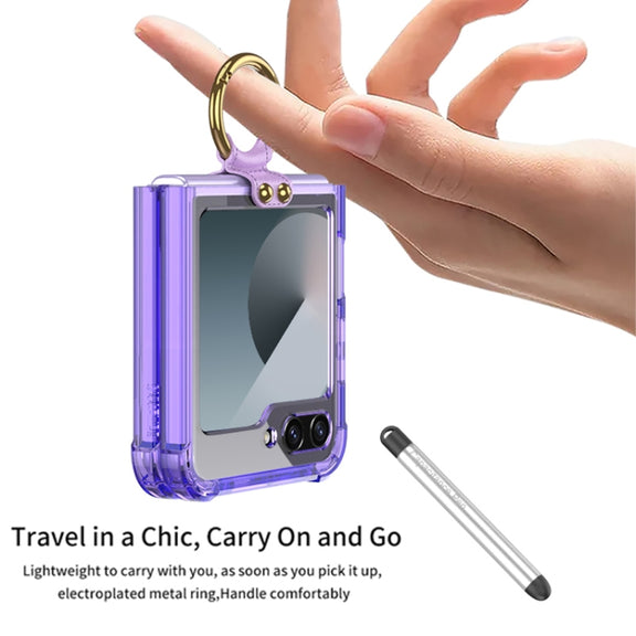 For Samsung Galaxy Z Flip6 / Flip7 FE GKK Airbag Protective Phone Case with Ring & Pen(Green)