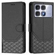 For Redmi K70 Ultra 5G Honeycomb Embossing RFID Leather Phone Case(Black)