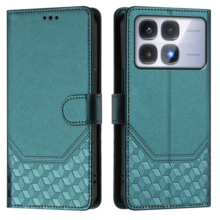 For Redmi K70 Ultra 5G Honeycomb Embossing RFID Leather Phone Case(Peacock Green)