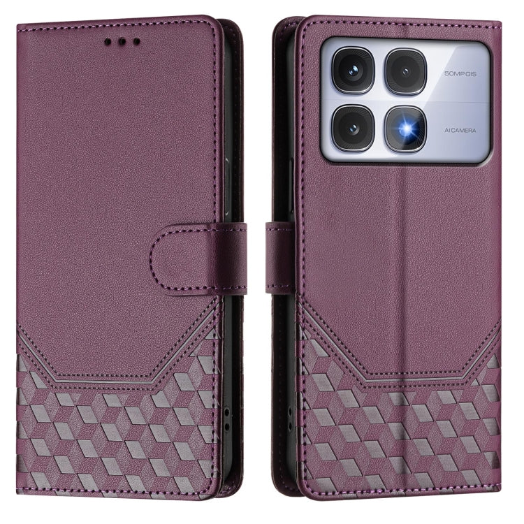 For Redmi K70 Ultra 5G Honeycomb Embossing RFID Leather Phone Case(Violet)