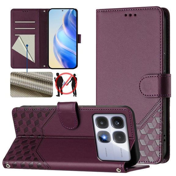 For Redmi K70 Ultra 5G Honeycomb Embossing RFID Leather Phone Case(Violet)