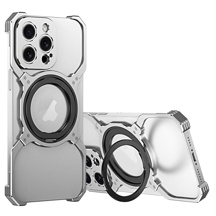For iPhone 16 Pro Max Mechanical Arm Borderless MagSafe Holder Metal Phone Case(Silver)