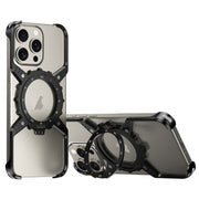 For iPhone 16 Pro Max Mechanical Gear MagSafe Holder Borderless Metal Phone Case(Black)
