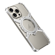 For iPhone 16 Pro Mechanical Gear MagSafe Holder Borderless Metal Phone Case(Silver)
