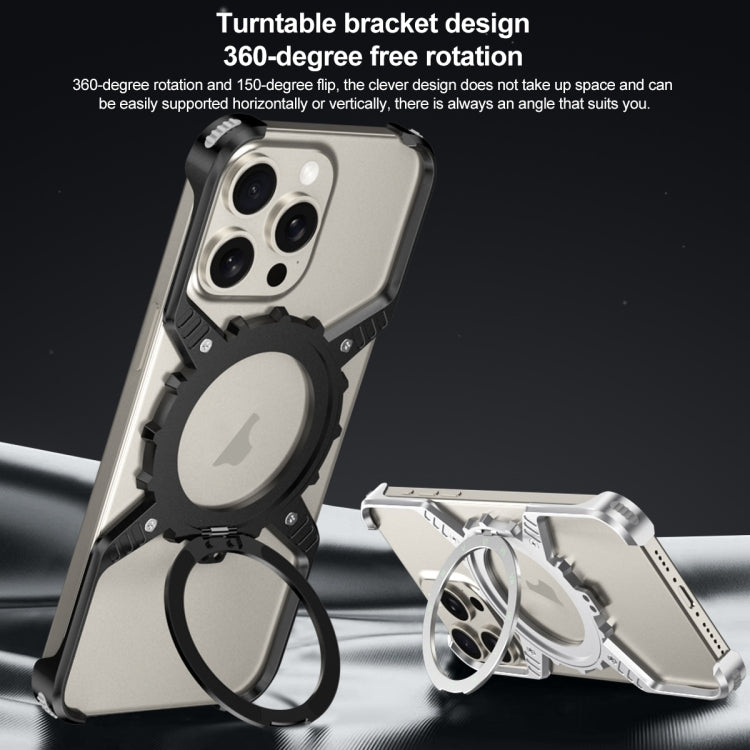 For iPhone 16 Mechanical Gear MagSafe Holder Borderless Metal Phone Case(Black)