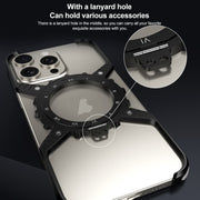 For iPhone 16 Mechanical Gear MagSafe Holder Borderless Metal Phone Case(Black)