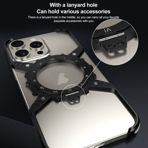 For iPhone 16 Mechanical Gear MagSafe Holder Borderless Metal Phone Case(Black)