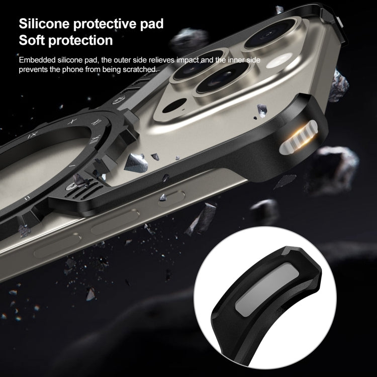 For iPhone 16 Mechanical Gear MagSafe Holder Borderless Metal Phone Case(Black)