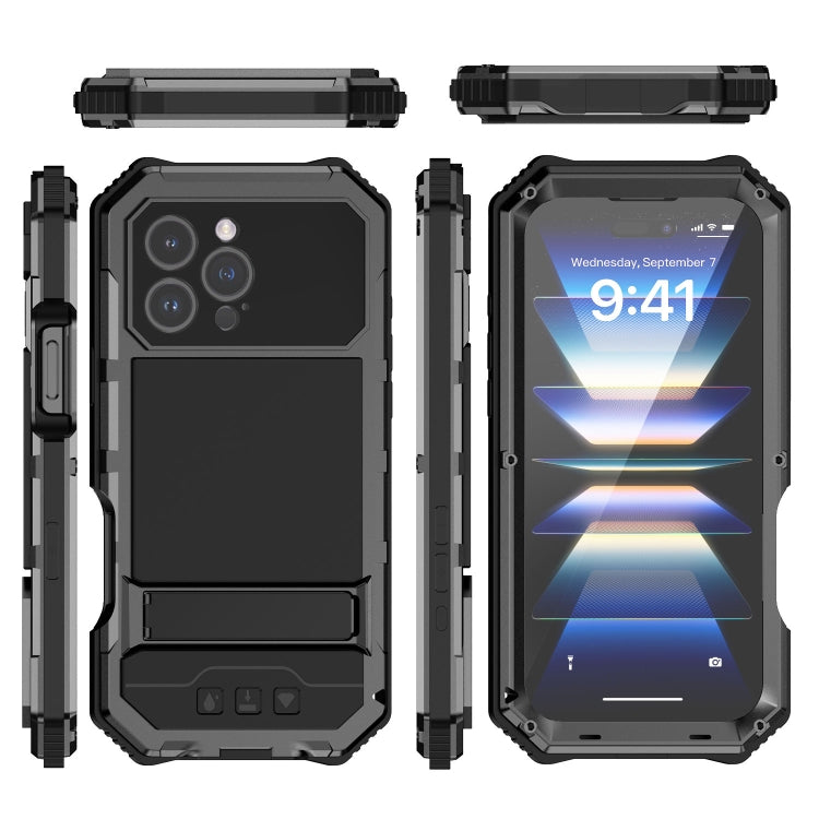 For iPhone 16 Pro Max R-JUST Life Water-resistant Dustproof Shockproof Holder Phone Case(Black)