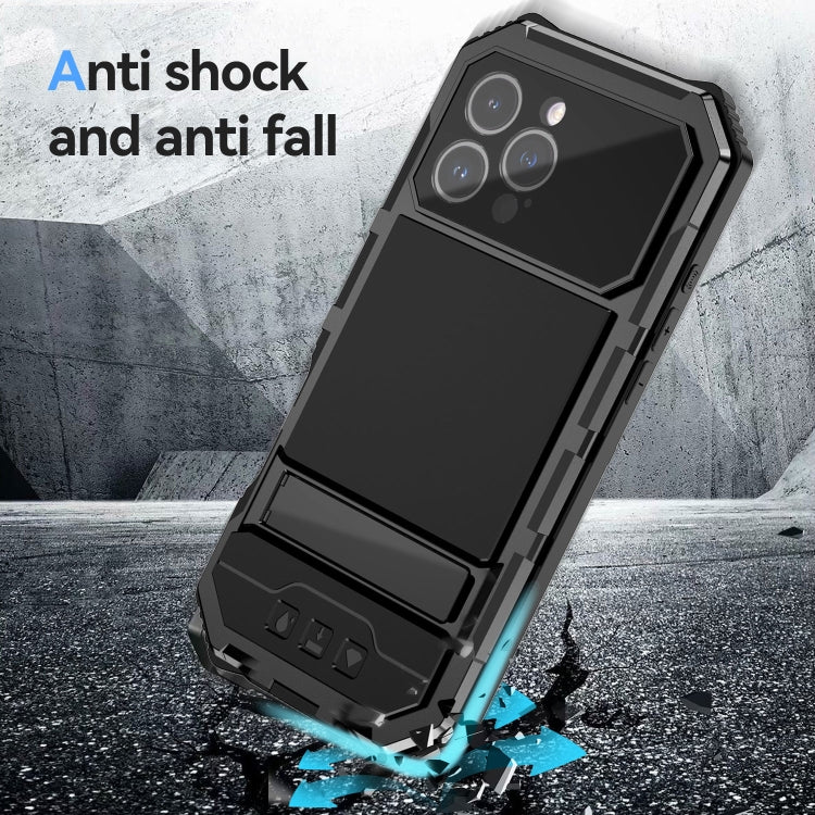 For iPhone 16 Pro Max R-JUST Life Water-resistant Dustproof Shockproof Holder Phone Case(Black)