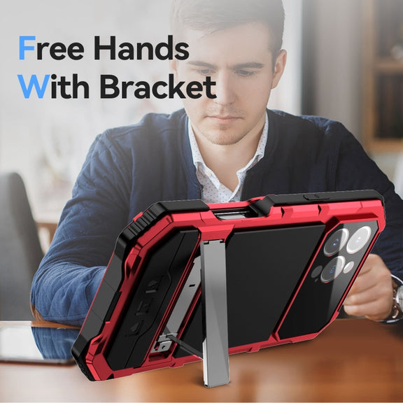 For iPhone 16 Pro Max R-JUST Life Water-resistant Dustproof Shockproof Holder Phone Case(Red)