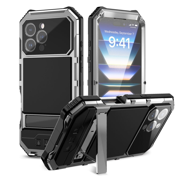 For iPhone 16 Pro Max R-JUST Life Water-resistant Dustproof Shockproof Holder Phone Case(Silver)