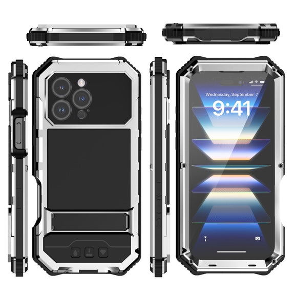 For iPhone 16 Pro Max R-JUST Life Water-resistant Dustproof Shockproof Holder Phone Case(Silver)
