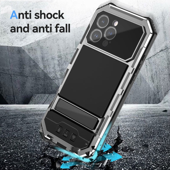 For iPhone 16 Pro Max R-JUST Life Water-resistant Dustproof Shockproof Holder Phone Case(Silver)