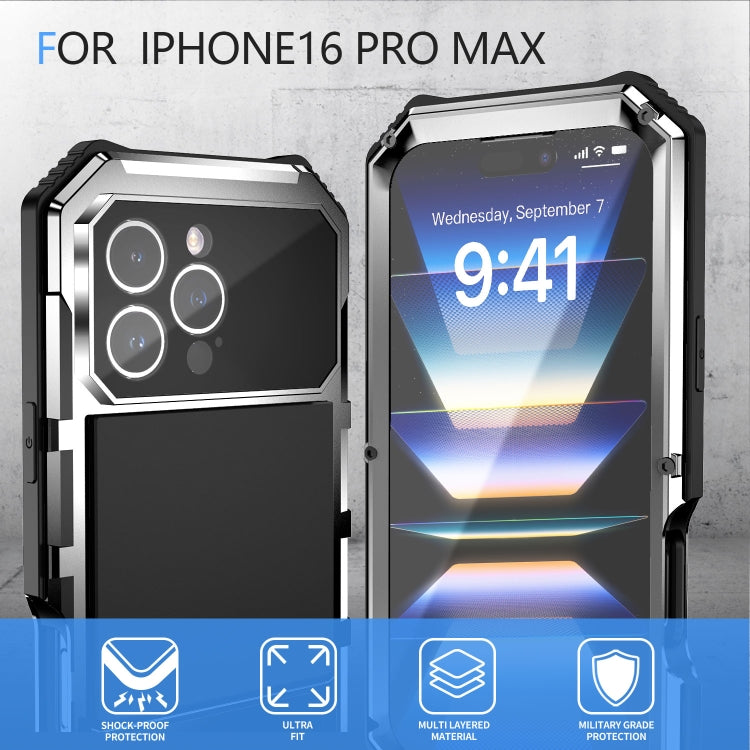 For iPhone 16 Pro Max R-JUST Life Water-resistant Dustproof Shockproof Holder Phone Case(Silver)