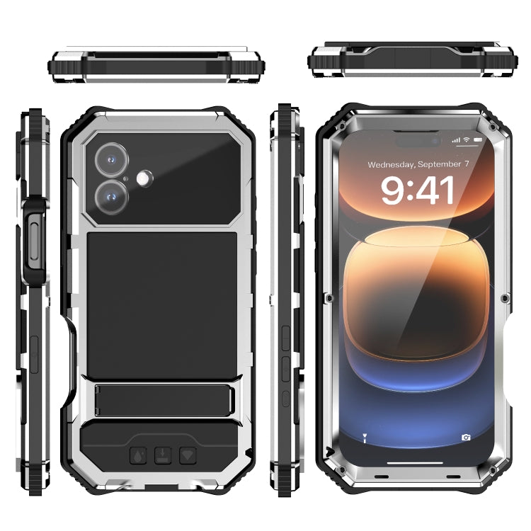 For iPhone 16 Plus R-JUST Life Water-resistant Dustproof Shockproof Holder Phone Case(Silver)