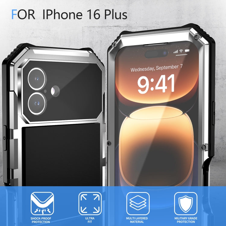 For iPhone 16 Plus R-JUST Life Water-resistant Dustproof Shockproof Holder Phone Case(Silver)