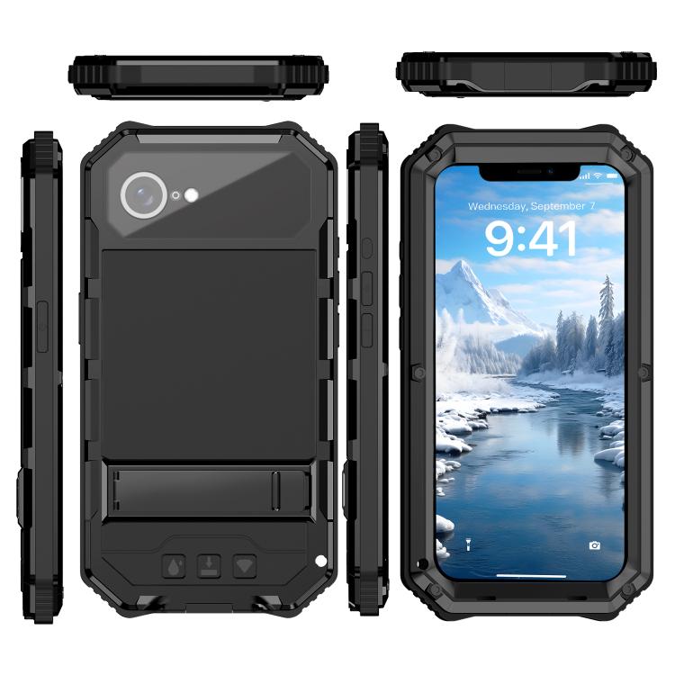 For iPhone 16e R-JUST Life Water-resistant Dustproof Shockproof Holder Phone Case(Black)