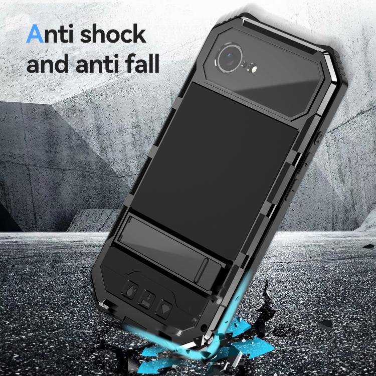 For iPhone 16e R-JUST Life Water-resistant Dustproof Shockproof Holder Phone Case(Black)