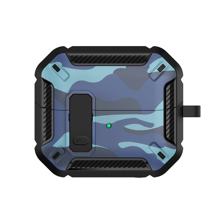 For Samsung Galaxy Buds3 / 3 Pro Camouflage Earphone Protective Case with Switch & Hook(Blue)