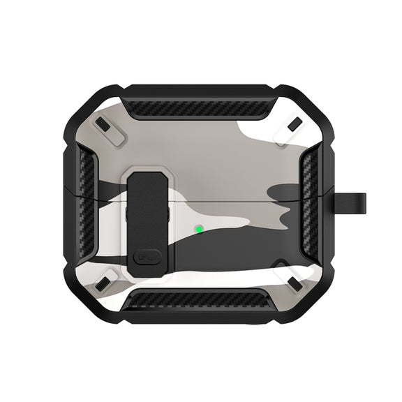 For Samsung Galaxy Buds3 / 3 Pro Camouflage Earphone Protective Case with Switch & Hook(Light Grey)
