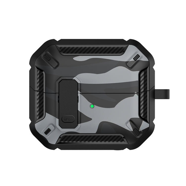For Samsung Galaxy Buds3 / 3 Pro Camouflage Earphone Protective Case with Switch & Hook(Dark Grey)