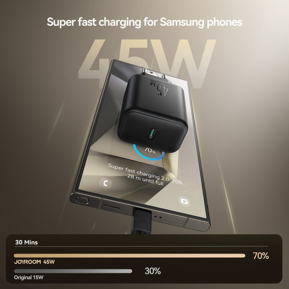 JOYROOM JR-TCG13 45W GaN USB-C / Type-C Port Super Fast Charger, Plug:EU Plug(Black)